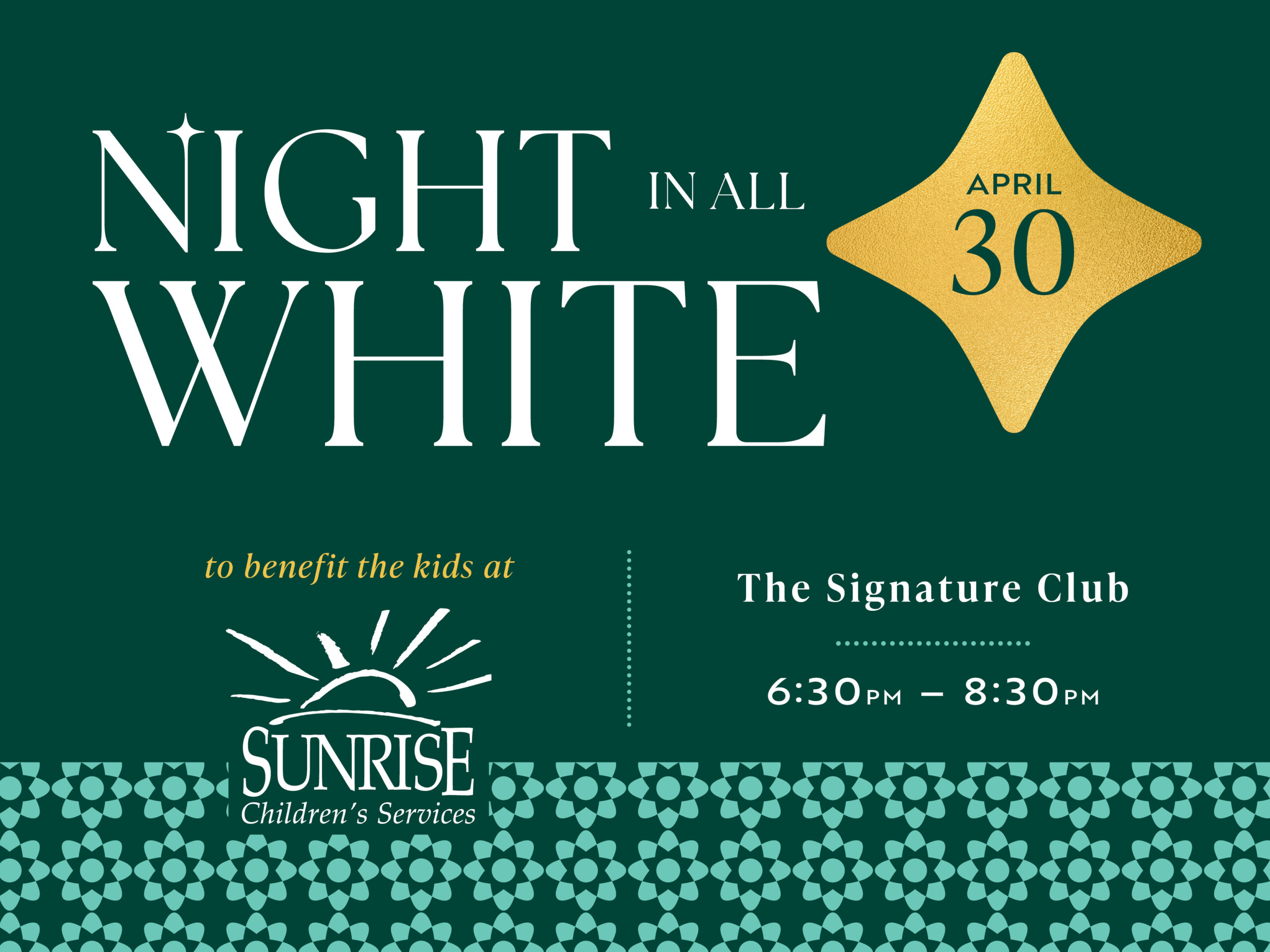 Night in All White, April 30 at The Signature Club, 6:30 to 8:30 p.m.